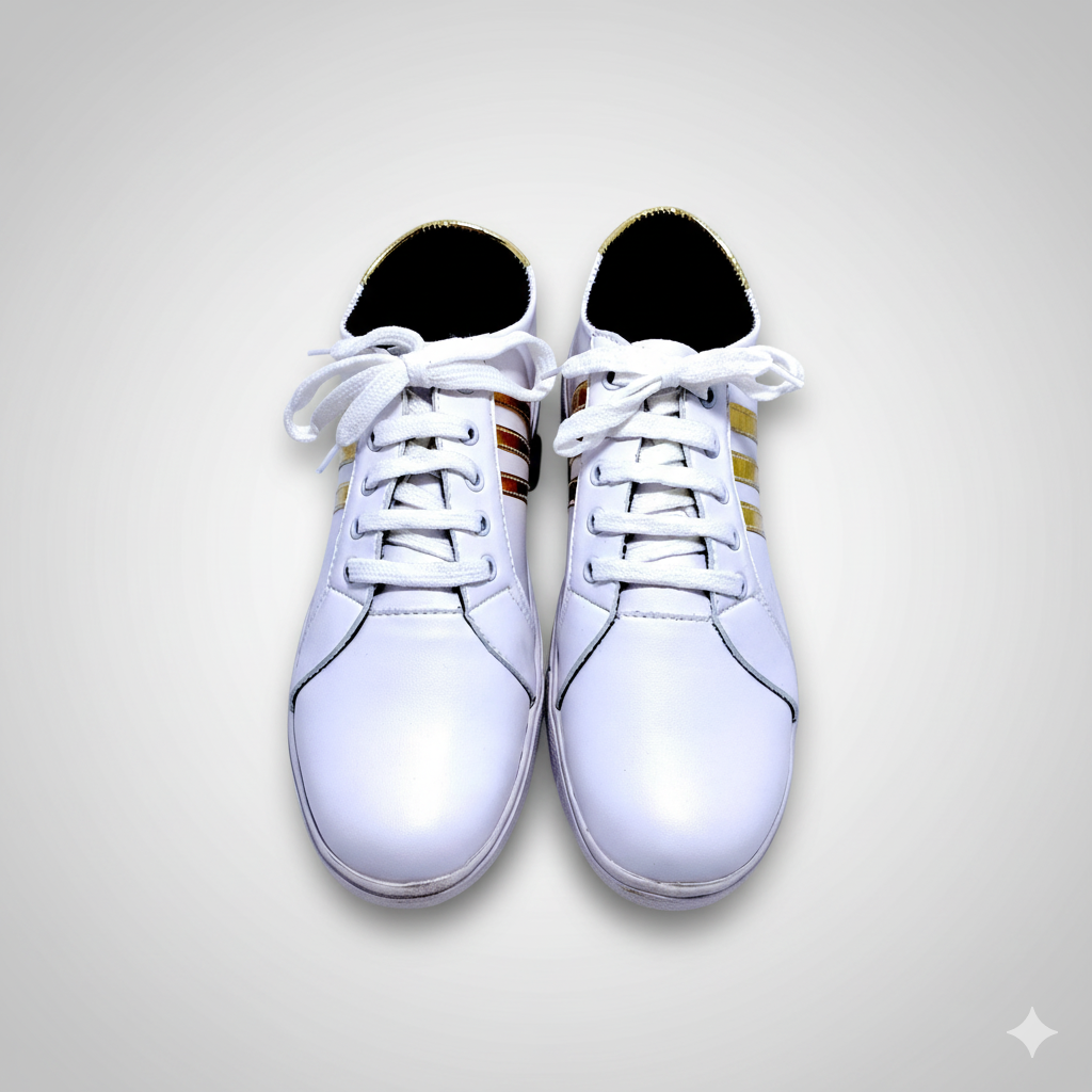White & Gold Casual Sneaker – Unisex Stylish Everyday Wear